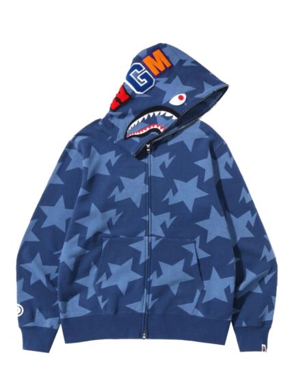 BAPE Sta Pattern Shark Full Zip Hoodie – Indigo Blue