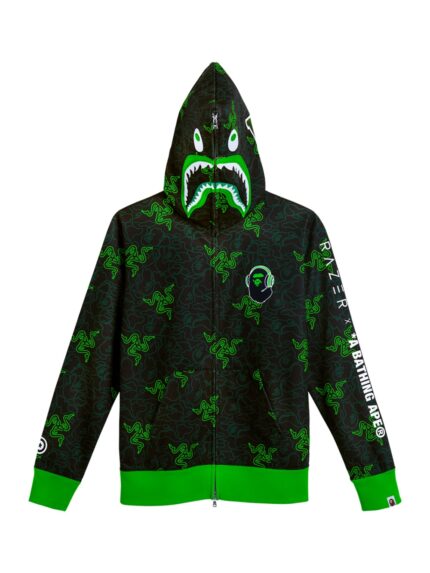 BAPE x Razer Neon Camo Shark Full Zip Hoodie – Green Black