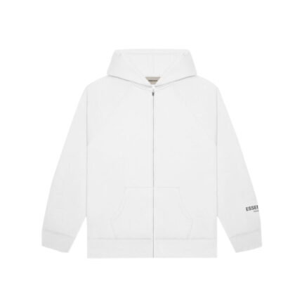 Fear of God Essentials Full Zip Up Hoodie Applique Logo – White