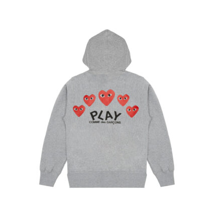 Play Comme des Garcons Hooded Sweatshirt with 5 Hearts – Grey 1