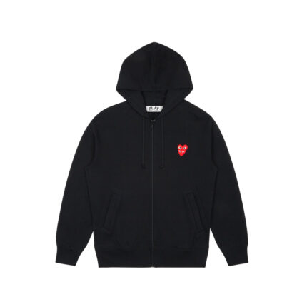 Play Comme des Garcons Hooded Sweatshirt with Double Red Heart – Black