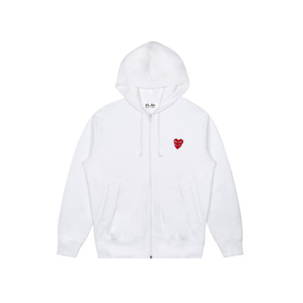 Play Comme des Garcons Hooded Sweatshirt with Double Red Heart – White