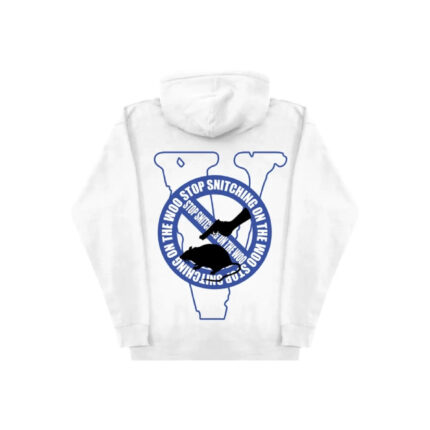 Pop Smoke x Vlone Stop Snitching Blue Hoodie – White 1