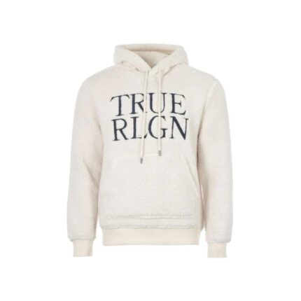 True Religion Mens Natural Pull Over Sherpa Hoodie