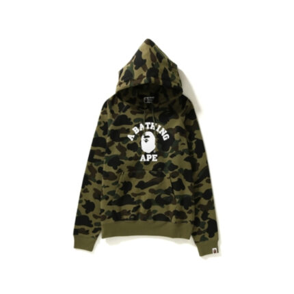 BAPE 1st Camo College Wide Pullover Hoodie Green