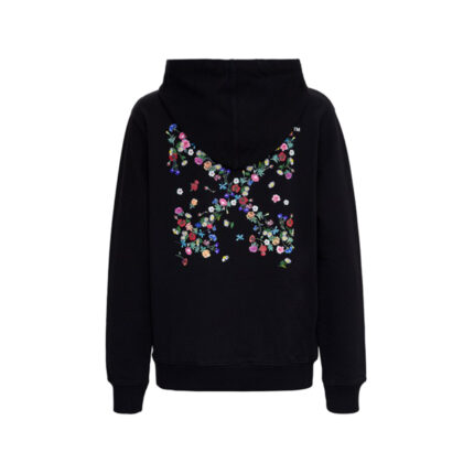 Off White Embroidered Floral Arrow Hoodie Black 1