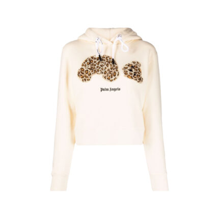 Palm Angels Womens Leopard Bear Hoodie Off White
