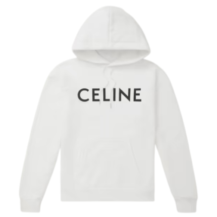Celine Homme Logo Print Cotton Jersey Hoodie White 3