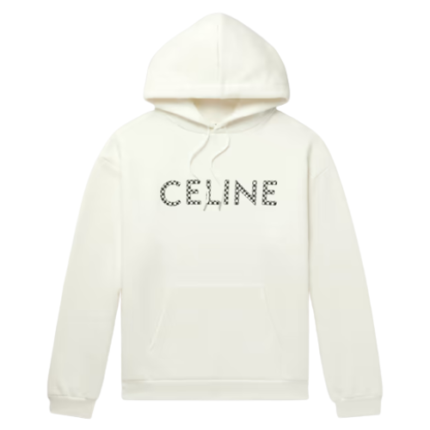 Celine Homme Studded Logo Print Loopback Cotton Jersey Hoodie